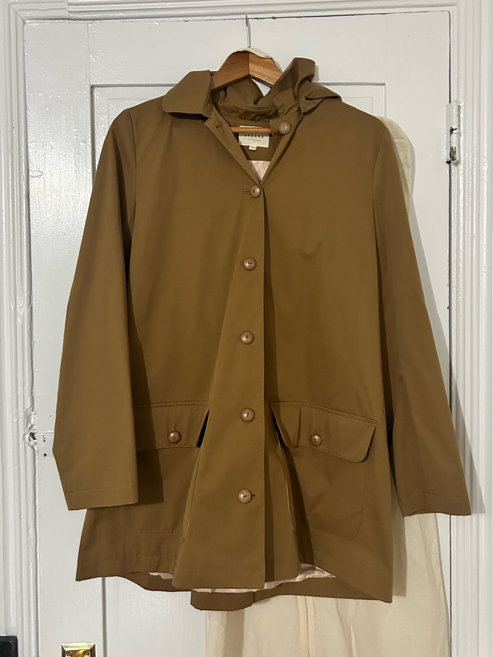 SEZANE Alfred Coat Hooded Button Up In Camel - Picture 3 of 13